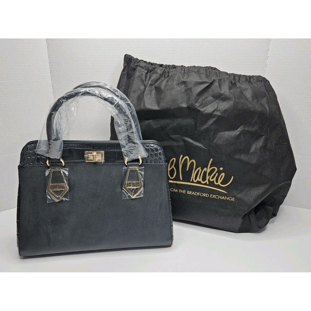 Bob Mackie Bradford Exchange Black Faux Leather Handbag New W/Dust Cover